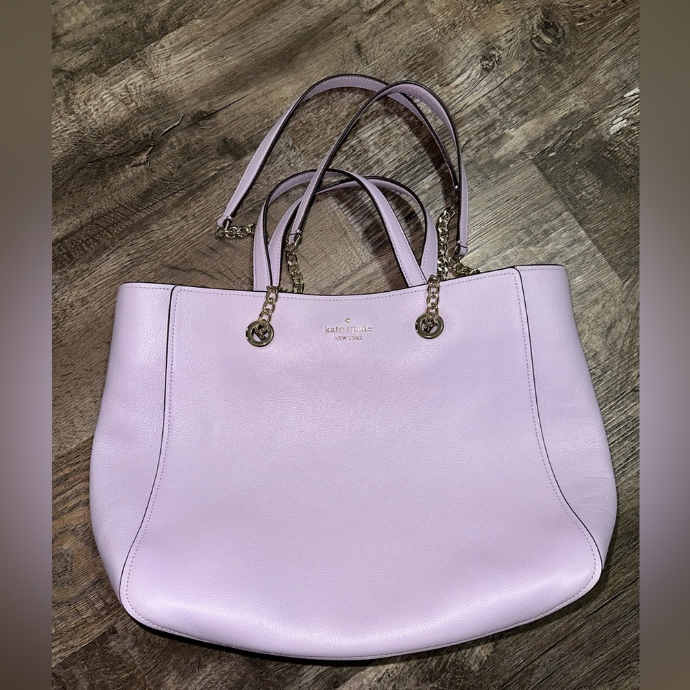 NEW Kate Spade Large Triple Compartment Tote Bag Light Purple Pebbled Leather